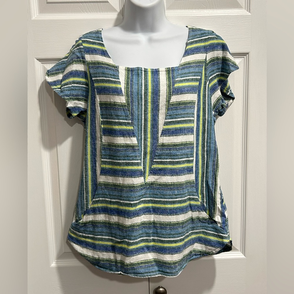 For Cynthia Linen and Cotton Short Sleeve Striped Shirt Size XL